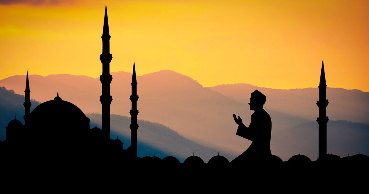 En grafisk bild representerar en muslimsk man som ber