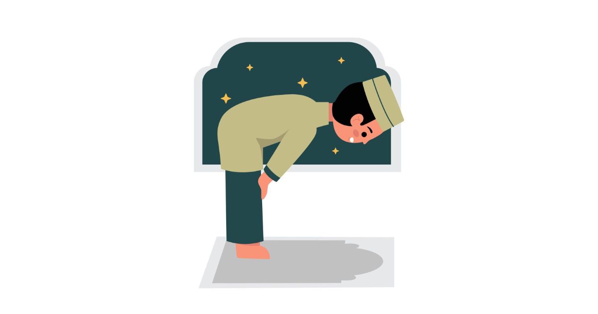 A picture represents how a Muslim performs ruku' in salah
