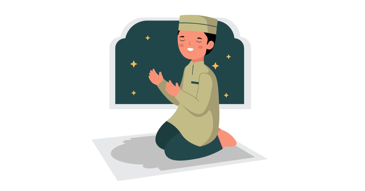 A picture represents a muslim performing dua in sitting after salah