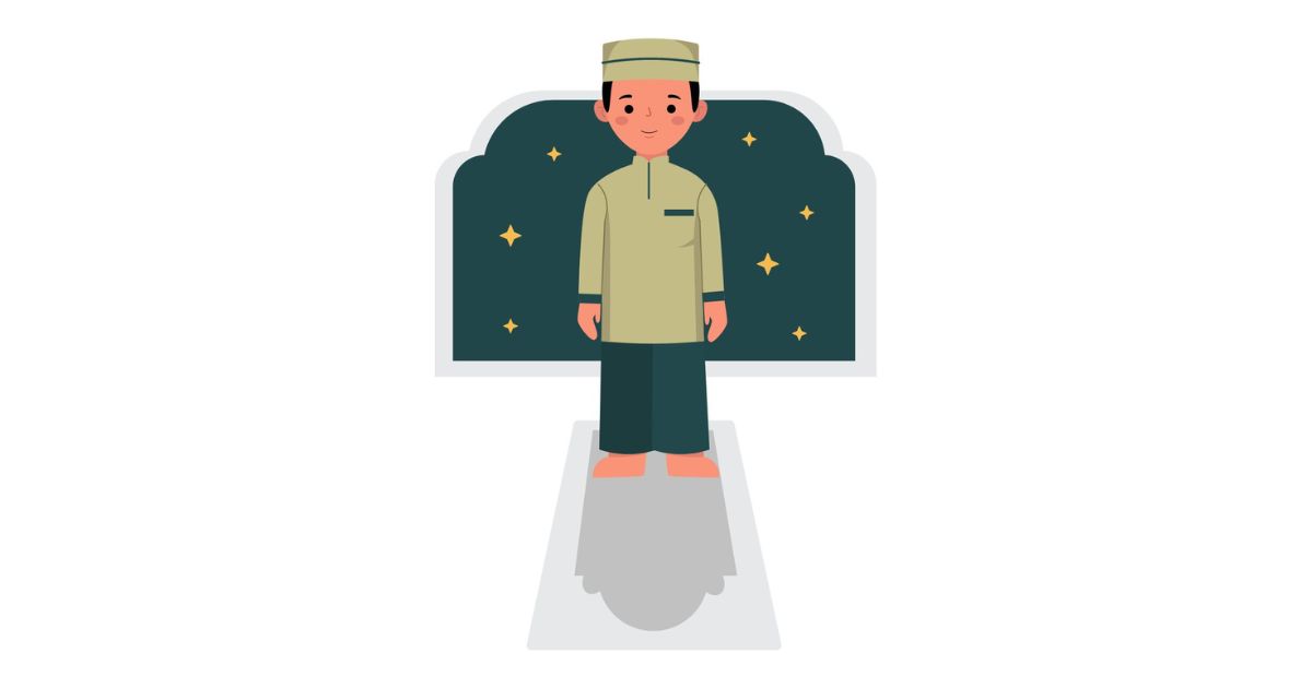 A picture represent a muslim doing i'tidal or raise from ruku'